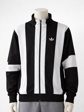 adidas Originals Men's Black and White Vertical-Stripe Track Jacket Size S